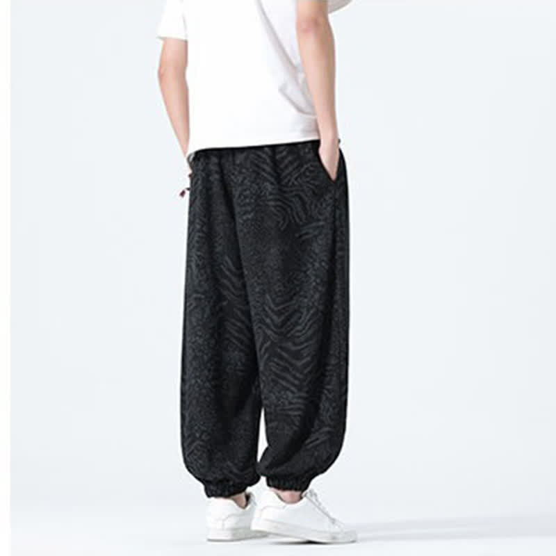 Nimara Ritual Spring Summer Casual Boho Drawstring Leopard Cropped Pants Men's Harem Pants With Pockets