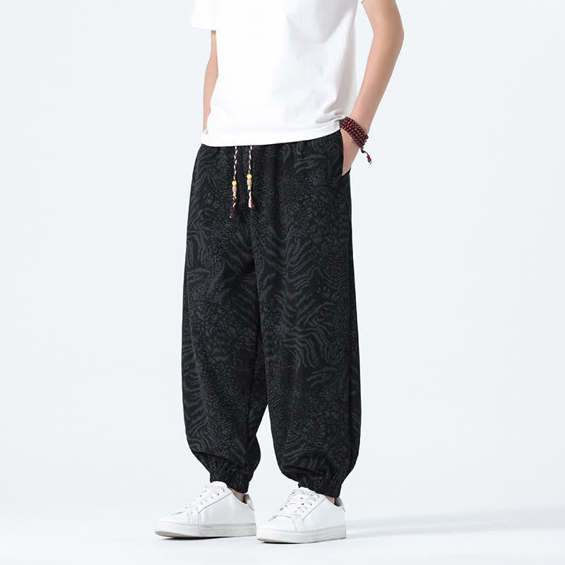 Nimara Ritual Spring Summer Casual Boho Drawstring Leopard Cropped Pants Men's Harem Pants With Pockets