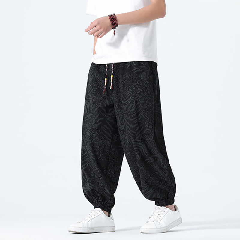 Nimara Ritual Spring Summer Casual Boho Drawstring Leopard Cropped Pants Men's Harem Pants With Pockets