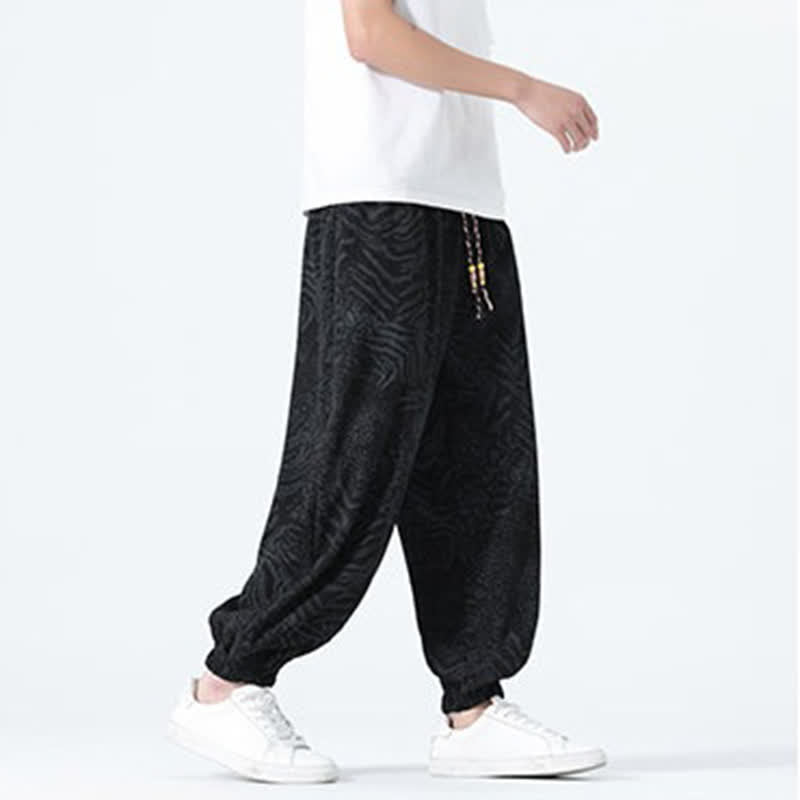 Nimara Ritual Spring Summer Casual Boho Drawstring Leopard Cropped Pants Men's Harem Pants With Pockets