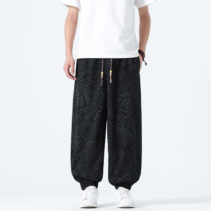 Nimara Ritual Spring Summer Casual Boho Drawstring Leopard Cropped Pants Men's Harem Pants With Pockets