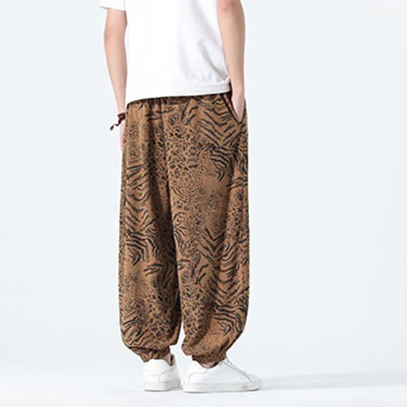 Nimara Ritual Spring Summer Casual Boho Drawstring Leopard Cropped Pants Men's Harem Pants With Pockets