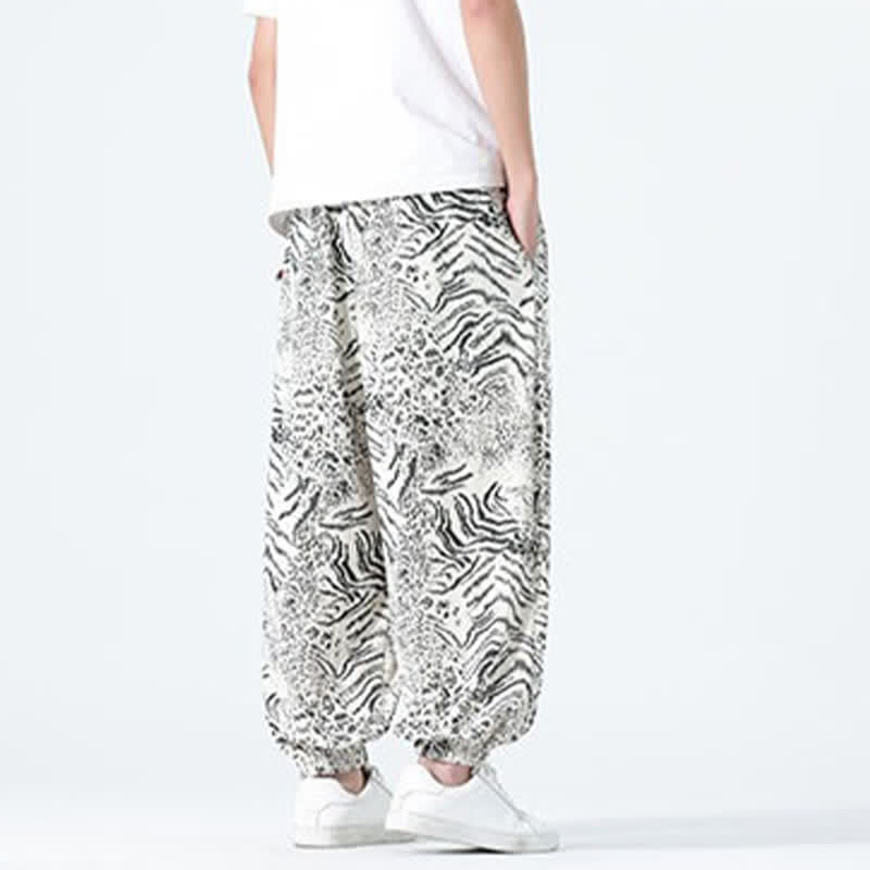 Nimara Ritual Spring Summer Casual Boho Drawstring Leopard Cropped Pants Men's Harem Pants With Pockets