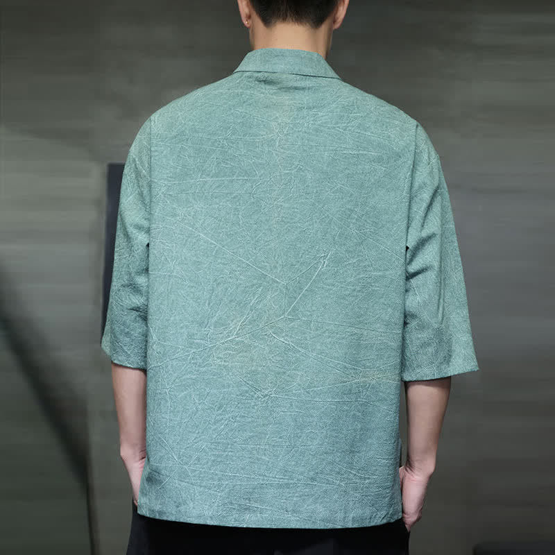 Nimara Ritual Summer Tang Style Three Frog Buttons Solid Men's Short Sleeve Shirts