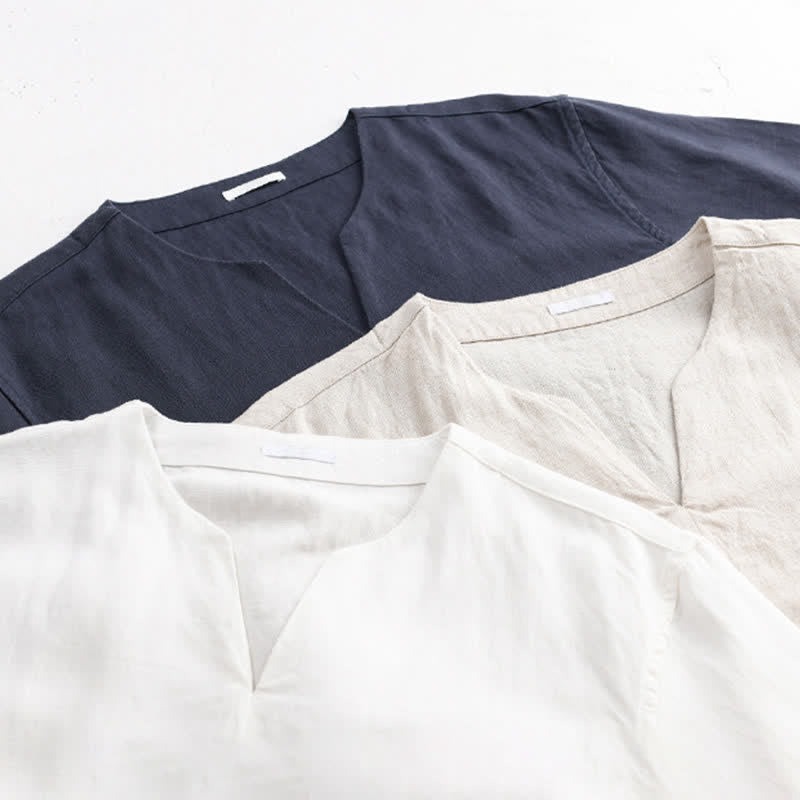 Nimara Ritual Summer Minimalist Solid V-Neck Men's Short Sleeve T-Shirts
