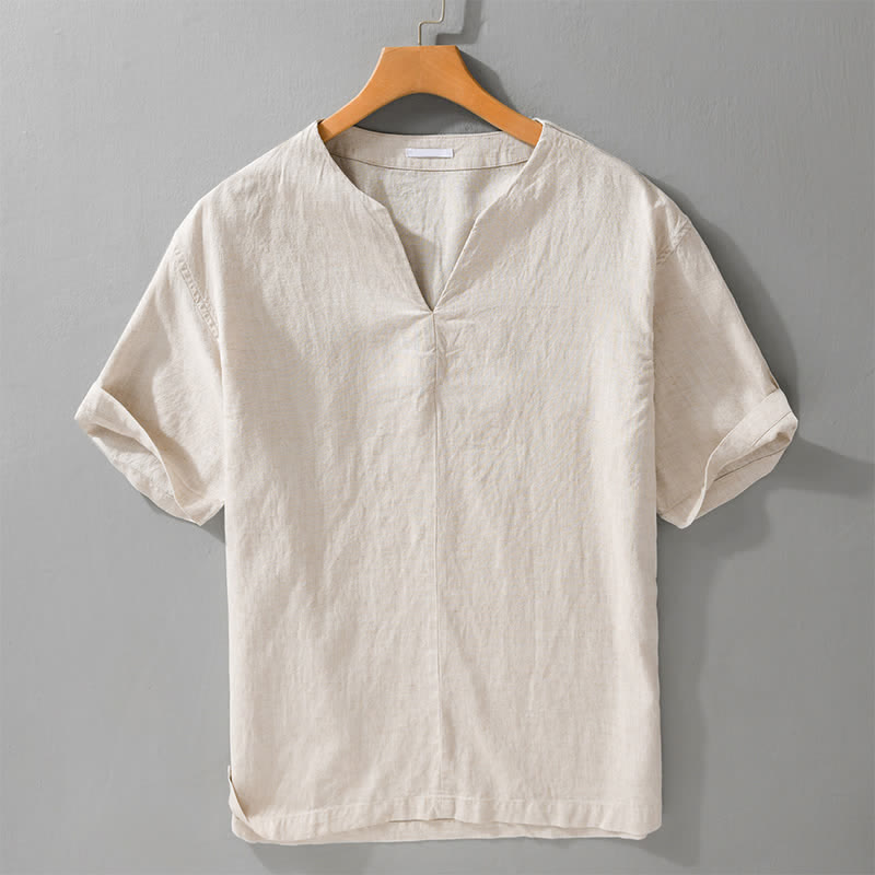 Nimara Ritual Summer Minimalist Solid V-Neck Men's Short Sleeve T-Shirts
