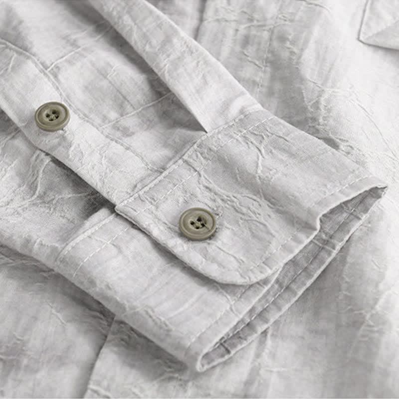 Nimara Ritual Spring Summer Casual Minimalist Button-Up Solid Grey Ink Wash Men's Shirts With Patch Pocket
