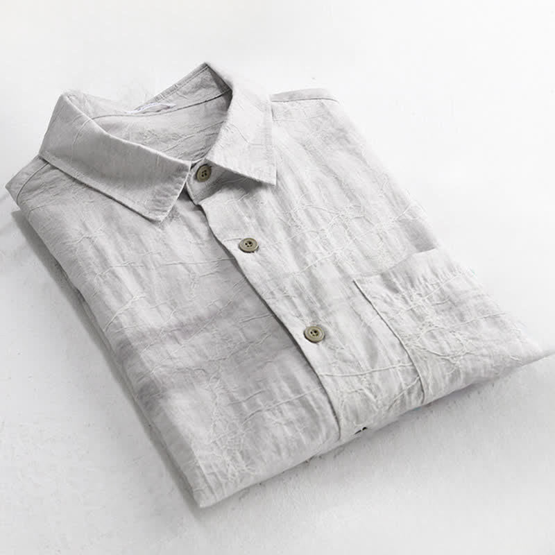 Nimara Ritual Spring Summer Casual Minimalist Button-Up Solid Grey Ink Wash Men's Shirts With Patch Pocket