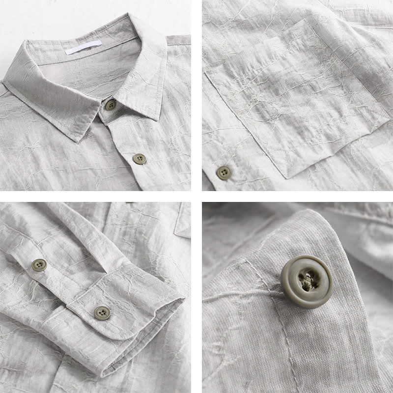 Nimara Ritual Spring Summer Casual Minimalist Button-Up Solid Grey Ink Wash Men's Shirts With Patch Pocket