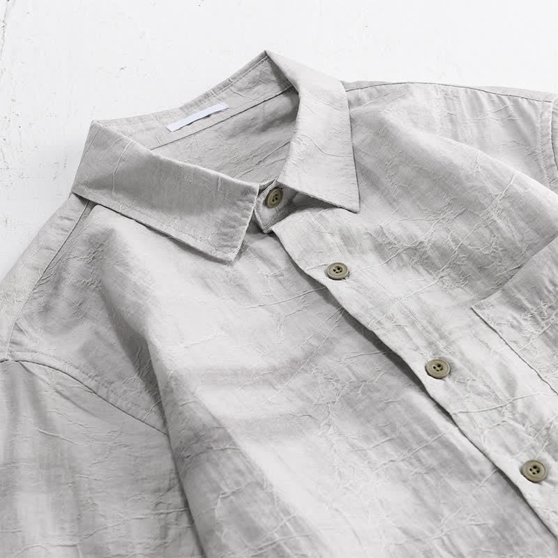 Nimara Ritual Spring Summer Casual Minimalist Button-Up Solid Grey Ink Wash Men's Shirts With Patch Pocket