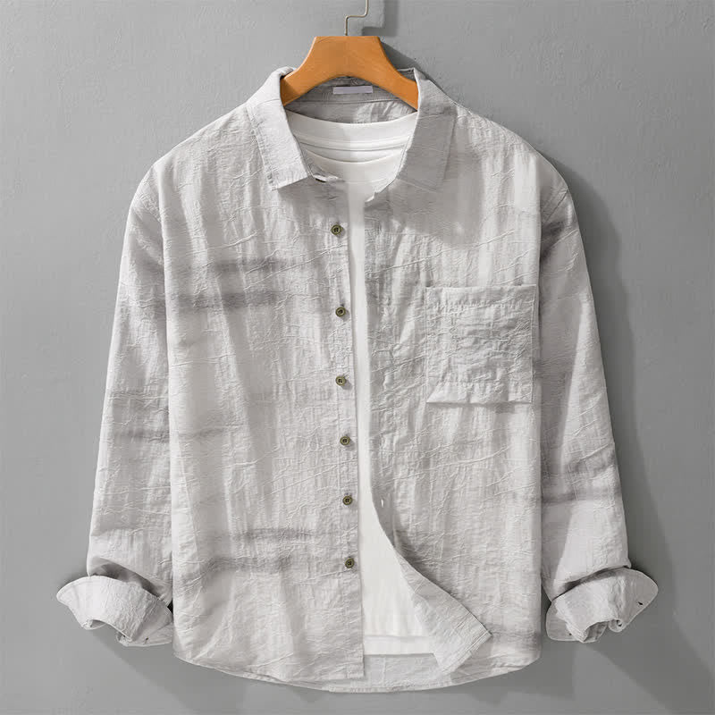 Nimara Ritual Spring Summer Casual Minimalist Button-Up Solid Grey Ink Wash Men's Shirts With Patch Pocket
