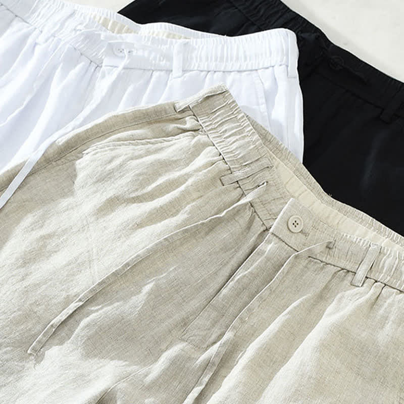 Nimara Ritual Summer Casual Minimalist Drawstring Zipper Design Solid Linen Men's Shorts With Pockets