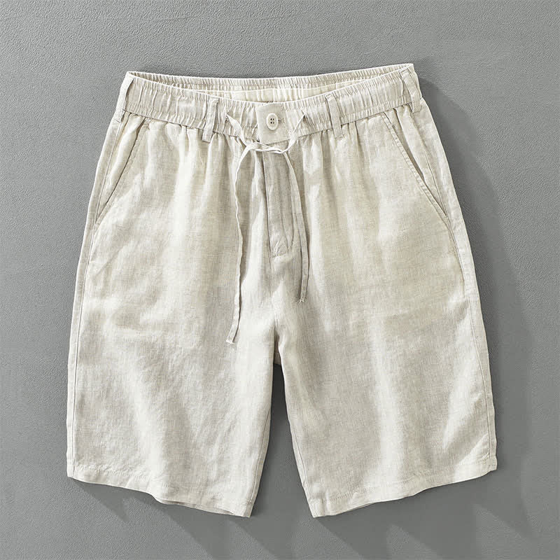 Nimara Ritual Summer Casual Minimalist Drawstring Zipper Design Solid Linen Men's Shorts With Pockets