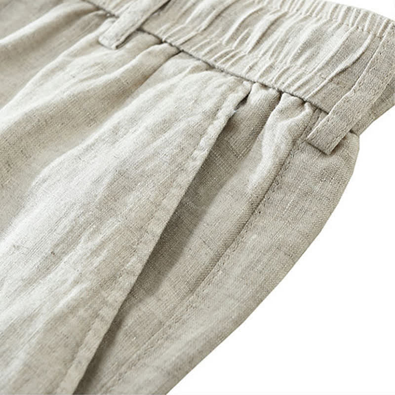 Nimara Ritual Summer Casual Minimalist Drawstring Zipper Design Solid Linen Men's Shorts With Pockets