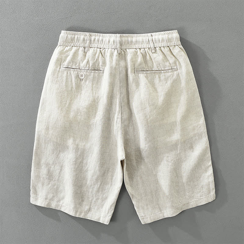 Nimara Ritual Summer Casual Minimalist Drawstring Zipper Design Solid Linen Men's Shorts With Pockets