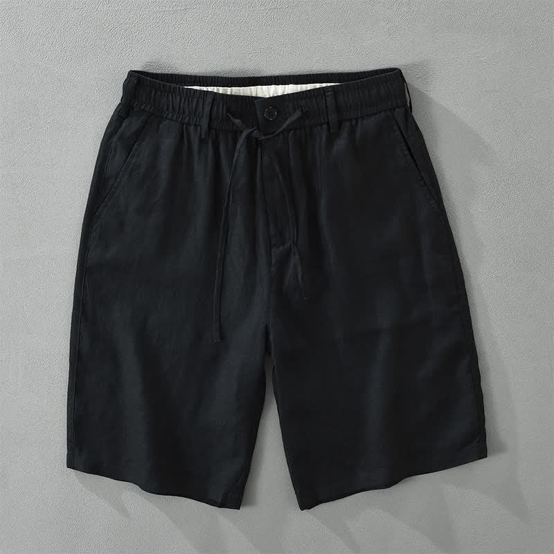 Nimara Ritual Summer Casual Minimalist Drawstring Zipper Design Solid Linen Men's Shorts With Pockets
