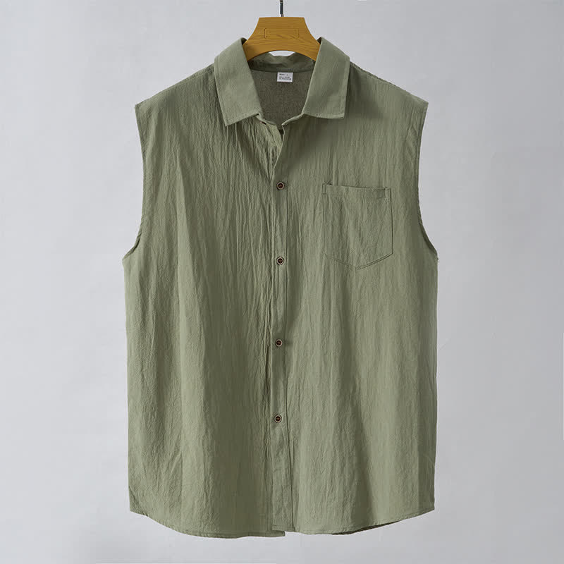 Nimara Ritual Summer Casual Minimalist Button-Up Solid Men's Sleeveless Shirts