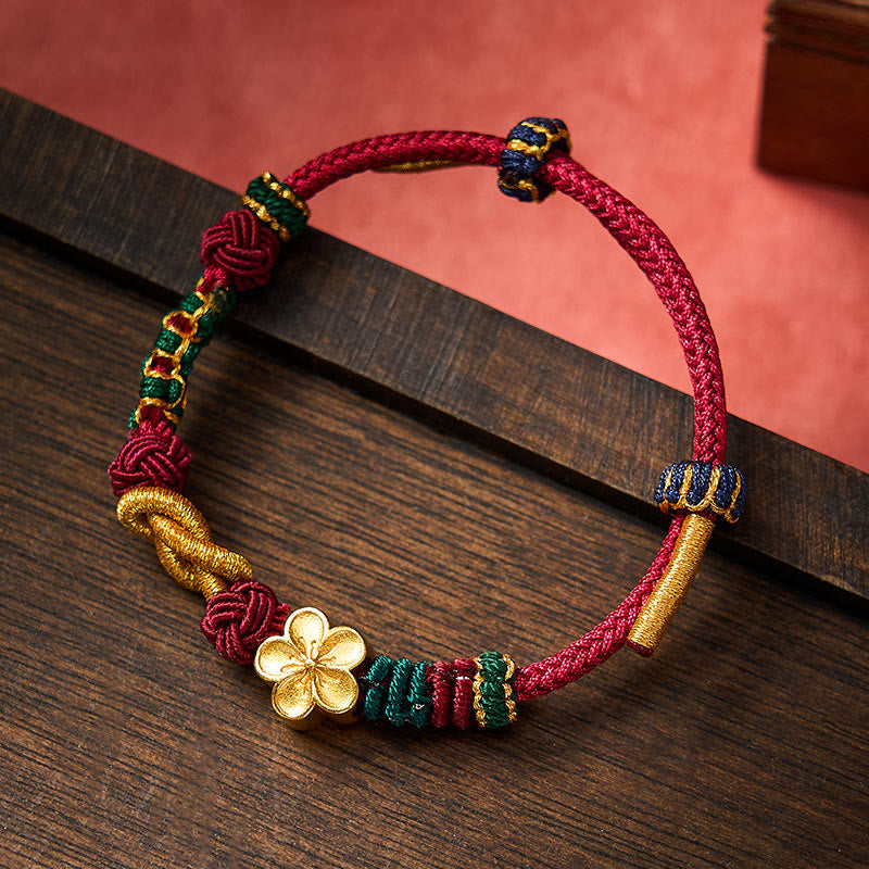 Nimara Ritual Hand-Woven Multicolor Cord Chinese Knotting Peach Blossom Luck Couple Bracelet