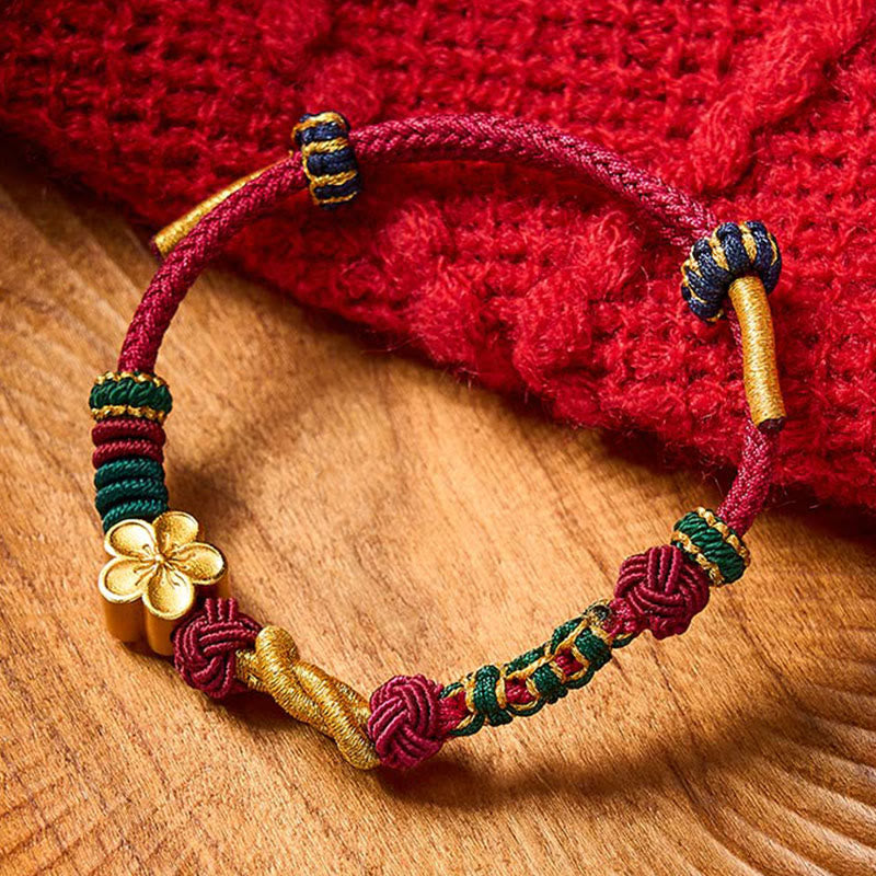 Nimara Ritual Hand-Woven Multicolor Cord Chinese Knotting Peach Blossom Luck Couple Bracelet