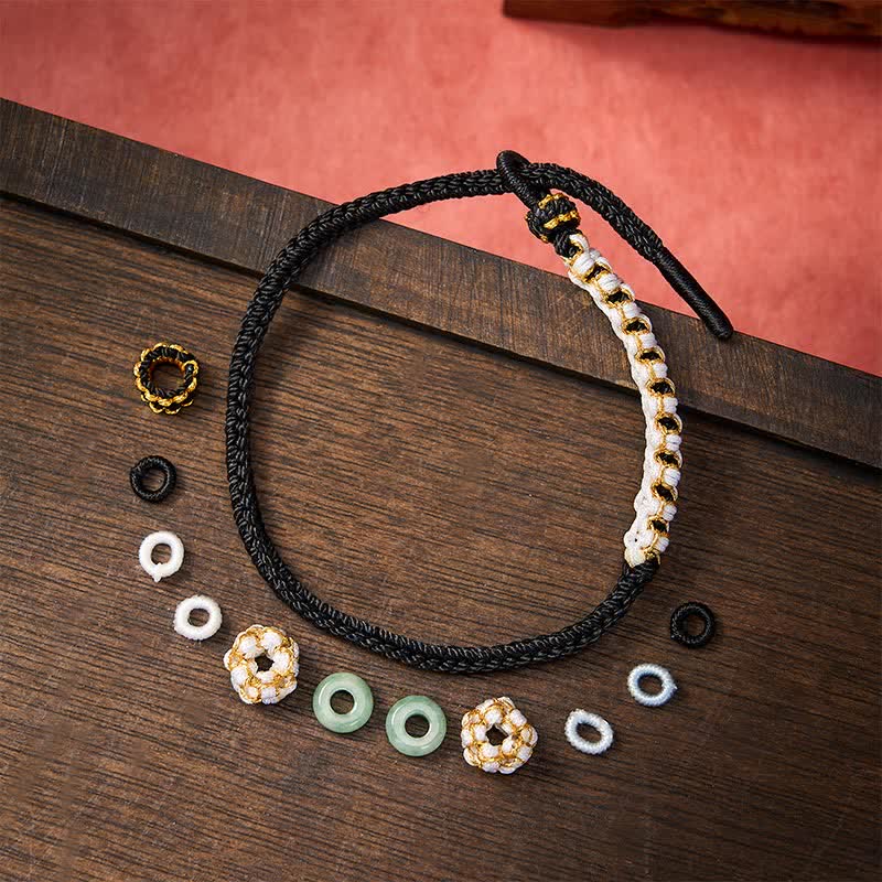 Nimara Ritual Handmade Braided Chinese Knotting Peach Blossoms Jade Luck Adjustable Bracelet