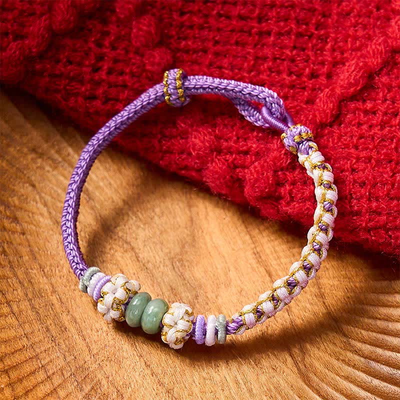 Nimara Ritual Handmade Braided Chinese Knotting Peach Blossoms Jade Luck Adjustable Bracelet