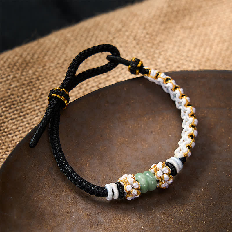 Nimara Ritual Handmade Braided Chinese Knotting Peach Blossoms Jade Luck Adjustable Bracelet