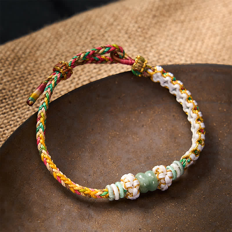 Nimara Ritual Handmade Braided Chinese Knotting Peach Blossoms Jade Luck Adjustable Bracelet