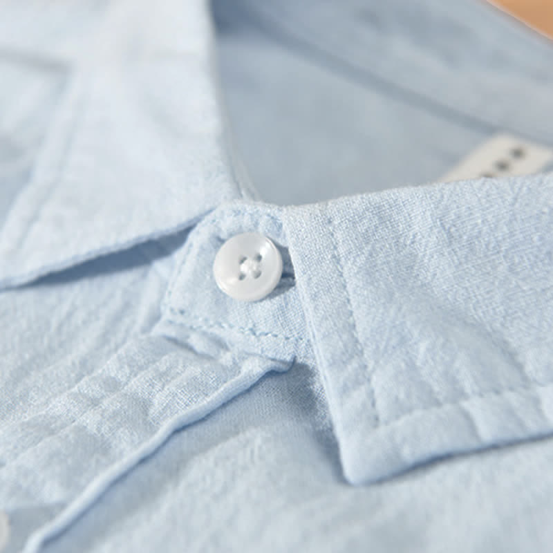 Nimara Ritual Summer Casual Minimalist Button-Up Solid Cotton Linen Men's Short Sleeve Shirts With Pocket