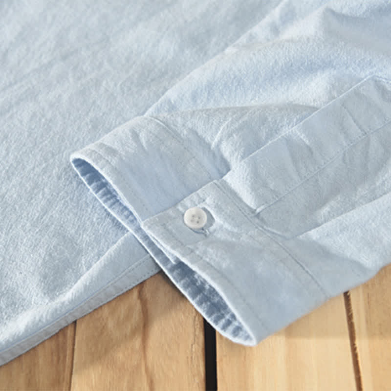Nimara Ritual Summer Casual Minimalist Button-Up Solid Cotton Linen Men's Short Sleeve Shirts With Pocket