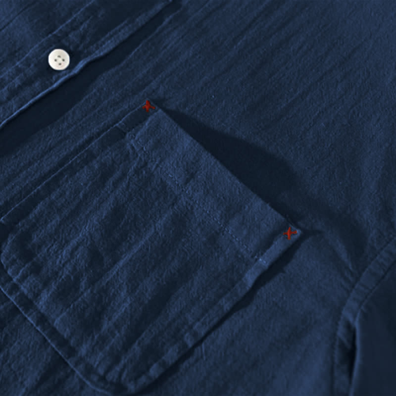 Nimara Ritual Summer Casual Minimalist Button-Up Solid Cotton Linen Men's Short Sleeve Shirts With Pocket