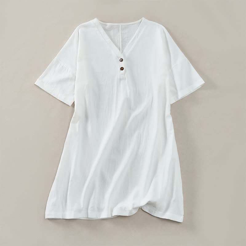 Nimara Ritual Summer Casual Minimalist Button-Up Solid Women's Short Sleeve Dresses
