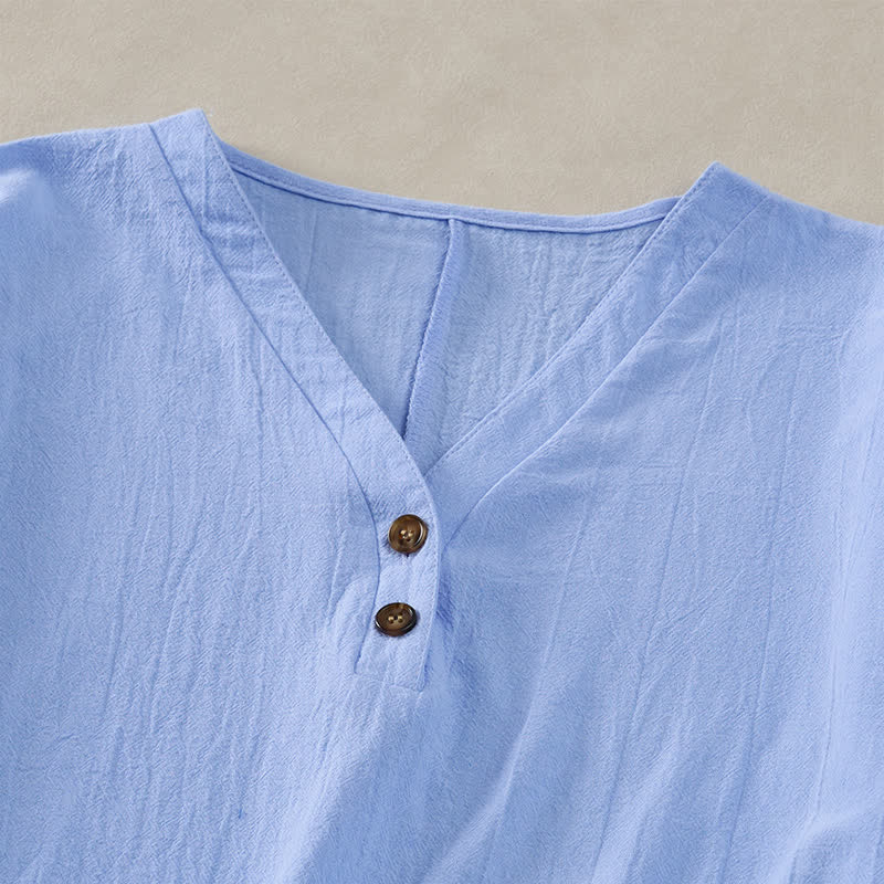 Nimara Ritual Summer Casual Minimalist Button-Up Solid Women's Short Sleeve Dresses