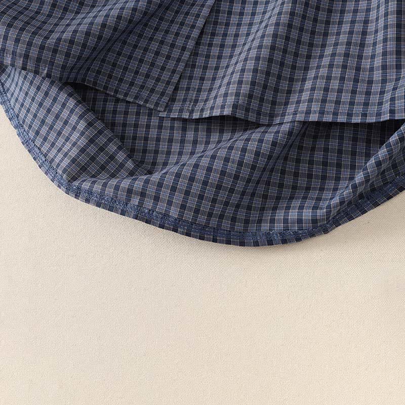 Nimara Ritual Summer Casual Vintage Mandarin Collar Button-Up Plaid Women's Short Sleeve Shirts With Pocket