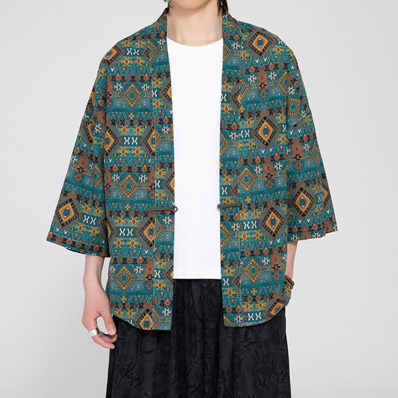 Nimara Ritual Spring Summer Boho Casual Patch Pocket Geometric Men's Kimonos