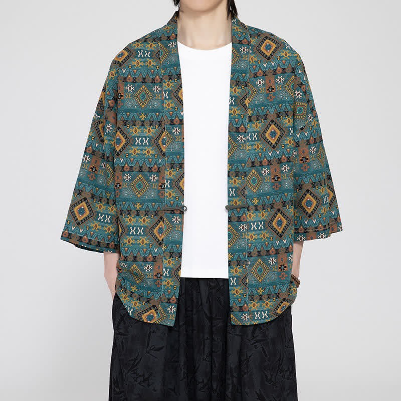 Nimara Ritual Spring Summer Boho Casual Patch Pocket Geometric Men's Kimonos