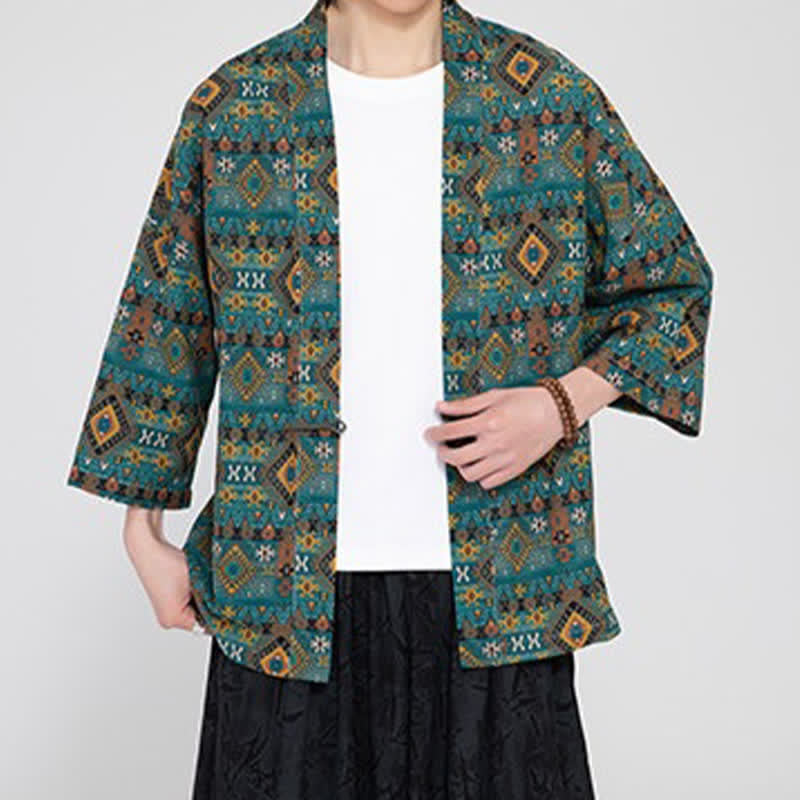 Nimara Ritual Spring Summer Boho Casual Patch Pocket Geometric Men's Kimonos