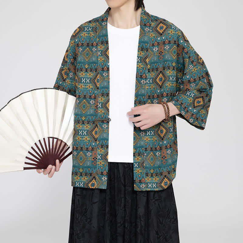 Nimara Ritual Spring Summer Boho Casual Patch Pocket Geometric Men's Kimonos