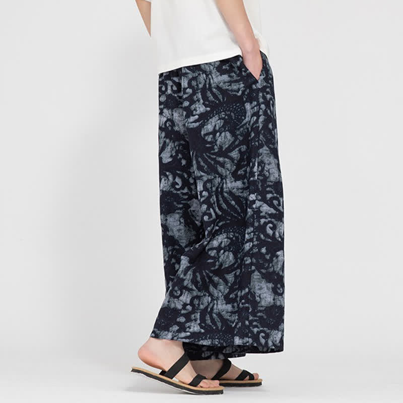 Nimara Ritual Summer Boho Casual Drawstring Abstract Cropped Pants Men's Straight Leg Pants With Pocket