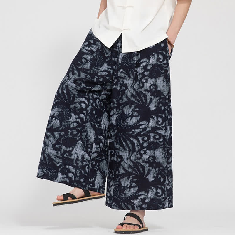 Nimara Ritual Summer Boho Casual Drawstring Abstract Cropped Pants Men's Straight Leg Pants With Pocket