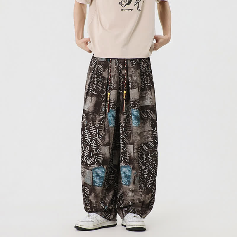 Nimara Ritual Spring Summer Boho Casual Drawstring Abstract Long Pants Men's Harem Pants With Pocket