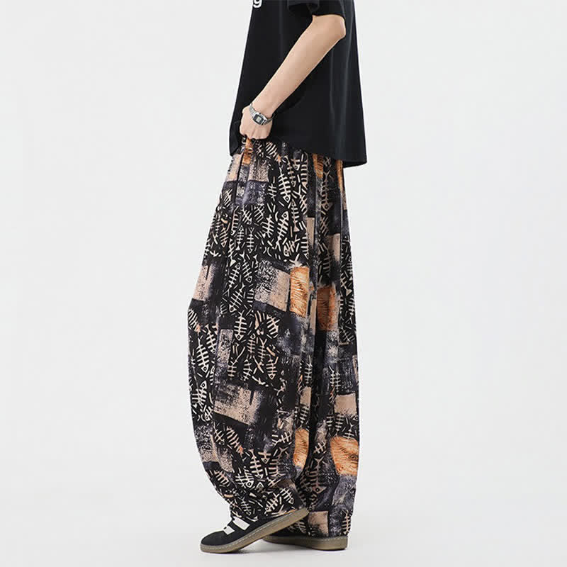 Nimara Ritual Spring Summer Boho Casual Drawstring Abstract Long Pants Men's Harem Pants With Pocket