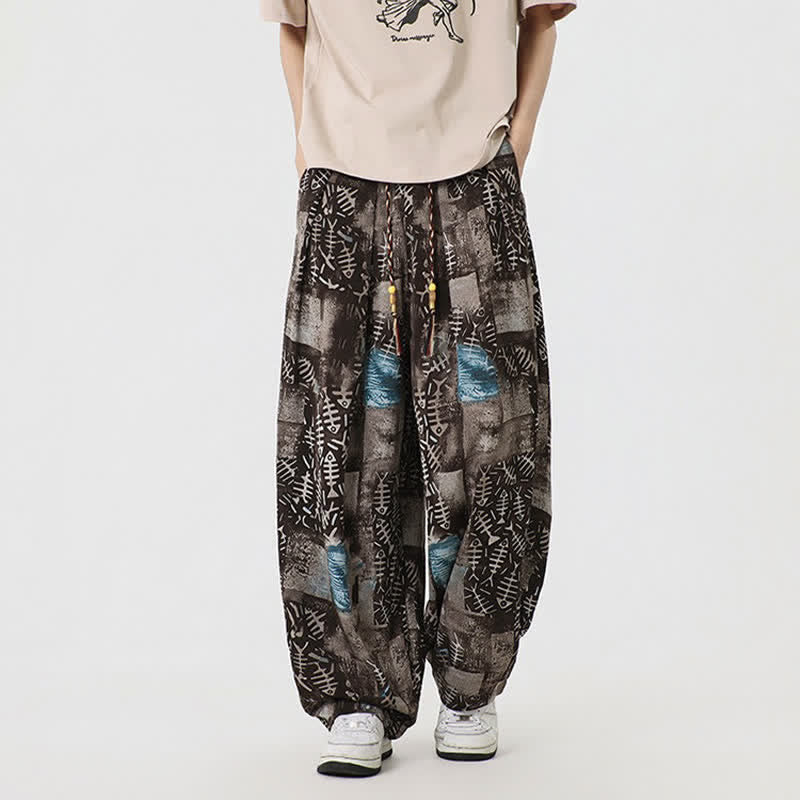 Nimara Ritual Spring Summer Boho Casual Drawstring Abstract Long Pants Men's Harem Pants With Pocket