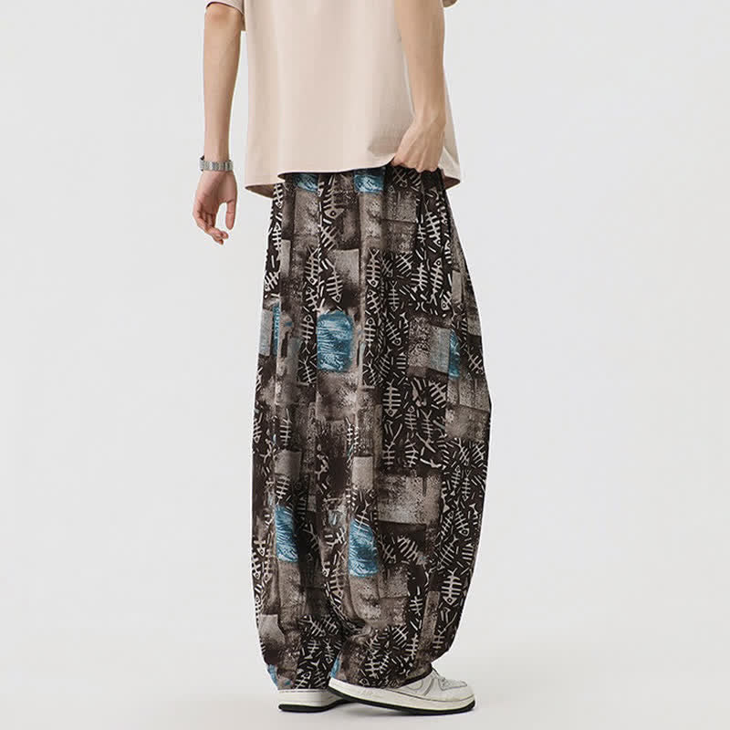 Nimara Ritual Spring Summer Boho Casual Drawstring Abstract Long Pants Men's Harem Pants With Pocket