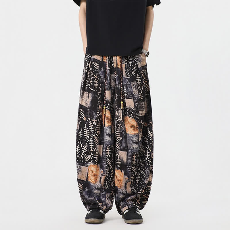 Nimara Ritual Spring Summer Boho Casual Drawstring Abstract Long Pants Men's Harem Pants With Pocket