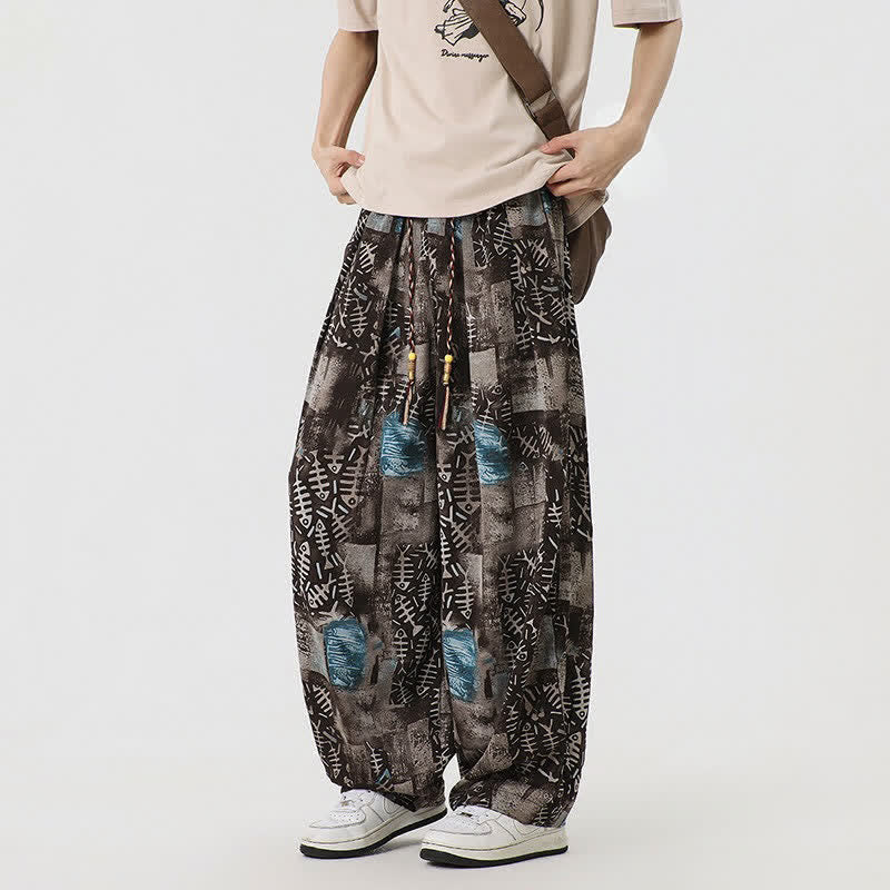 Nimara Ritual Spring Summer Boho Casual Drawstring Abstract Long Pants Men's Harem Pants With Pocket