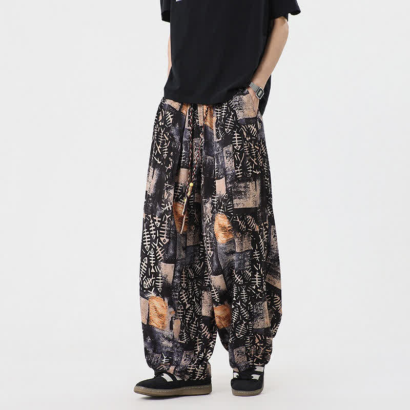 Nimara Ritual Spring Summer Boho Casual Drawstring Abstract Long Pants Men's Harem Pants With Pocket