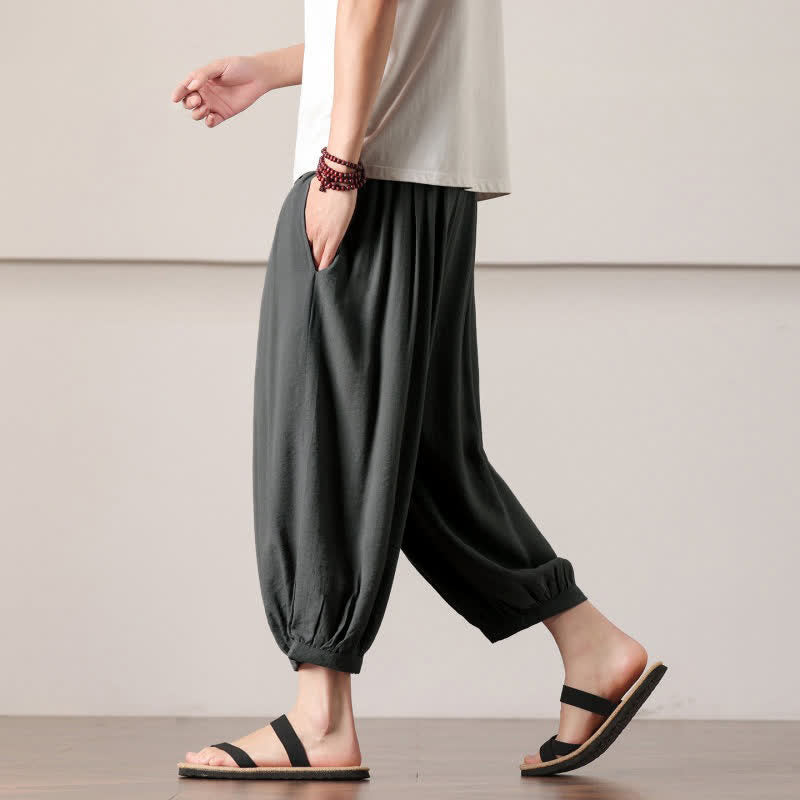Nimara Ritual Summer Casual Minimalist Drawstring Solid Capri Pants Men's Harem Pants With Pocket
