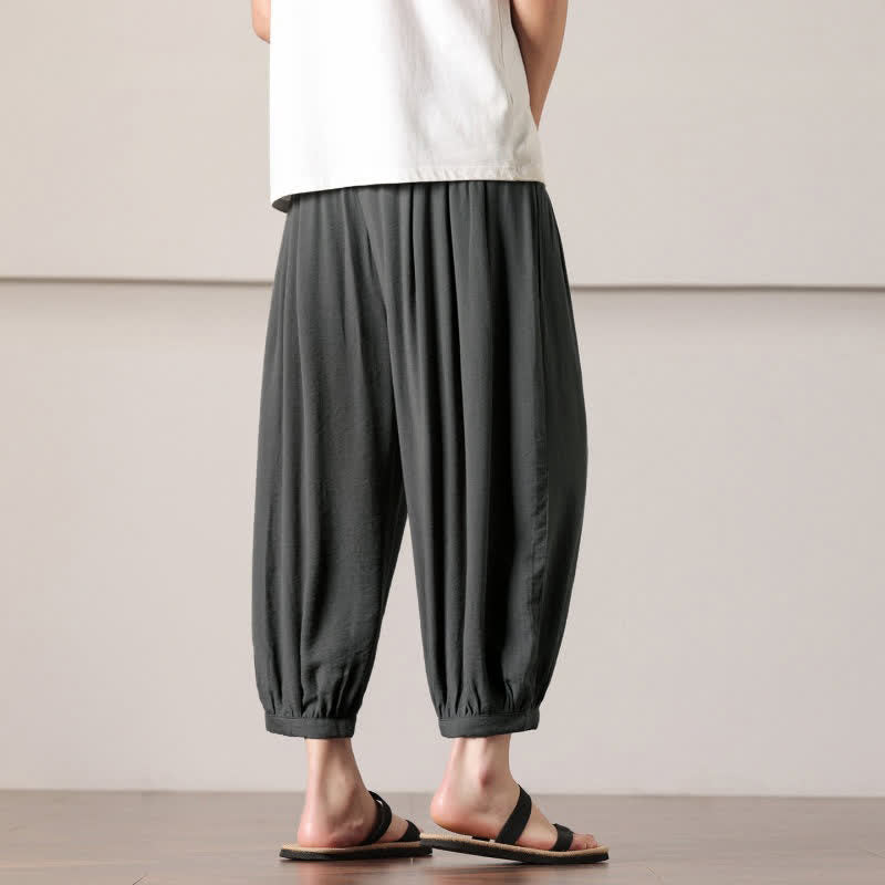 Nimara Ritual Summer Casual Minimalist Drawstring Solid Capri Pants Men's Harem Pants With Pocket