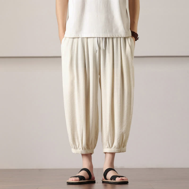 Nimara Ritual Summer Casual Minimalist Drawstring Solid Capri Pants Men's Harem Pants With Pocket