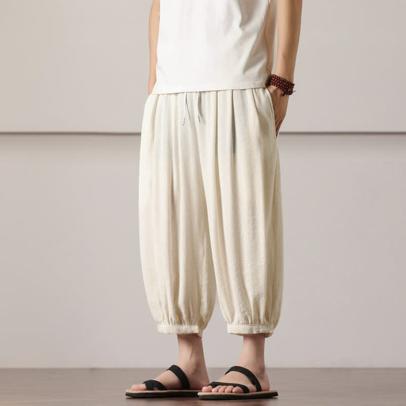 Nimara Ritual Summer Casual Minimalist Drawstring Solid Capri Pants Men's Harem Pants With Pocket